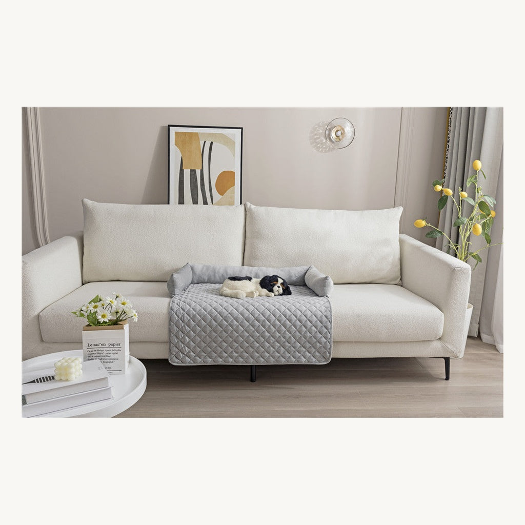 Plush Bolster Waterproof Pet Furniture Protector Bed — feature detail