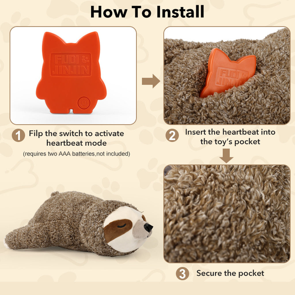 Heartbeat Sloth Anxiety Relief Plush Toy for Dogs — color and product view